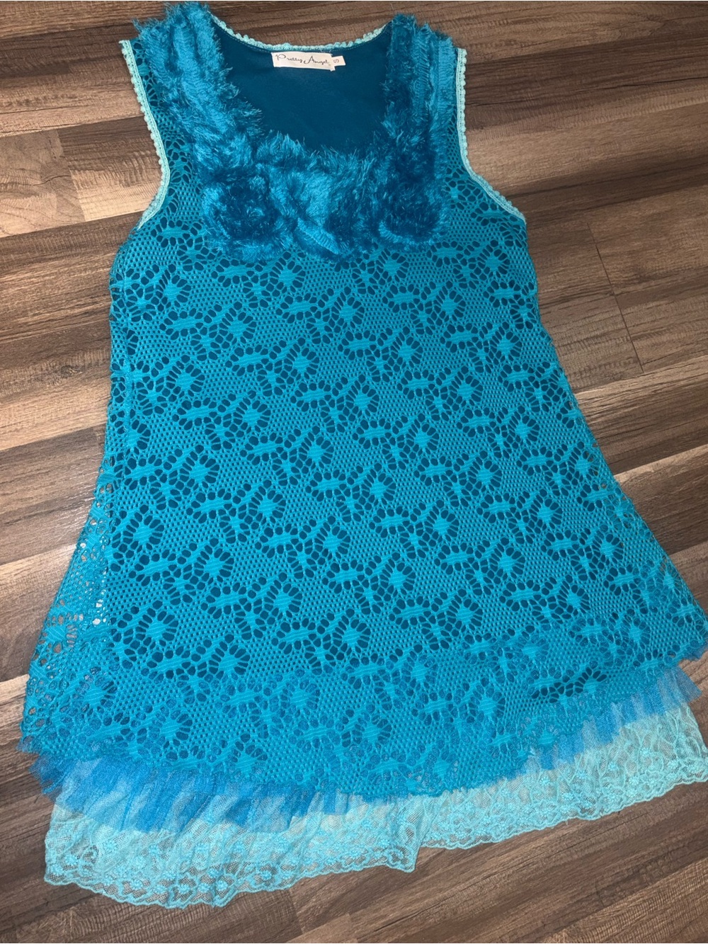 Pretty Angel Turquoise Fringe Lace Tank